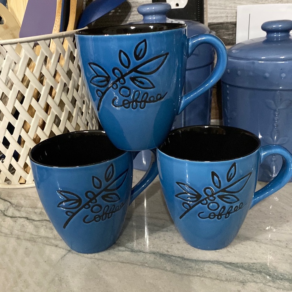 Starbucks 2007 blue and black etched with leaves and coffee beans - Picture 1 of 7